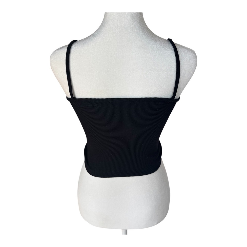 Brandy Melville Black Ribbed Faye Tank Top Crop Made in Italy Y2K Minimalist Fit - Picture 4 of 6